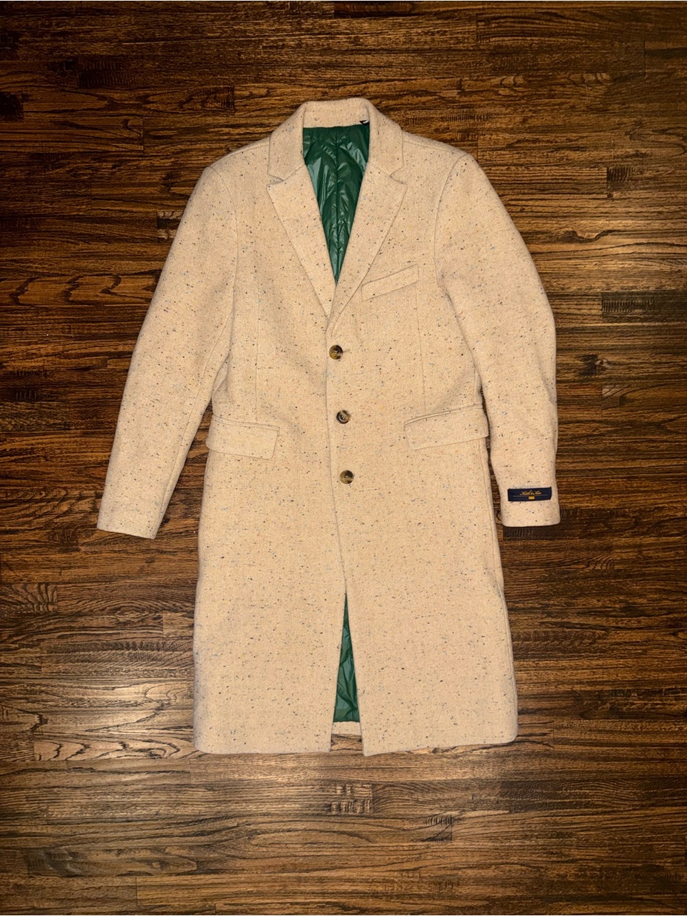 KITH FW23 Royce Wool Blend Marled Beige Overcoat Pea Coat Size Medium
